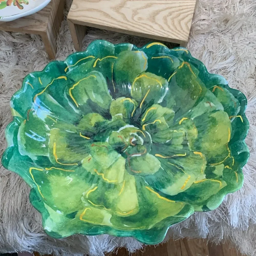 Pier 1 Imports Green Succulent Cactus Melamine Serving Bowl, Tray & Small Bowl